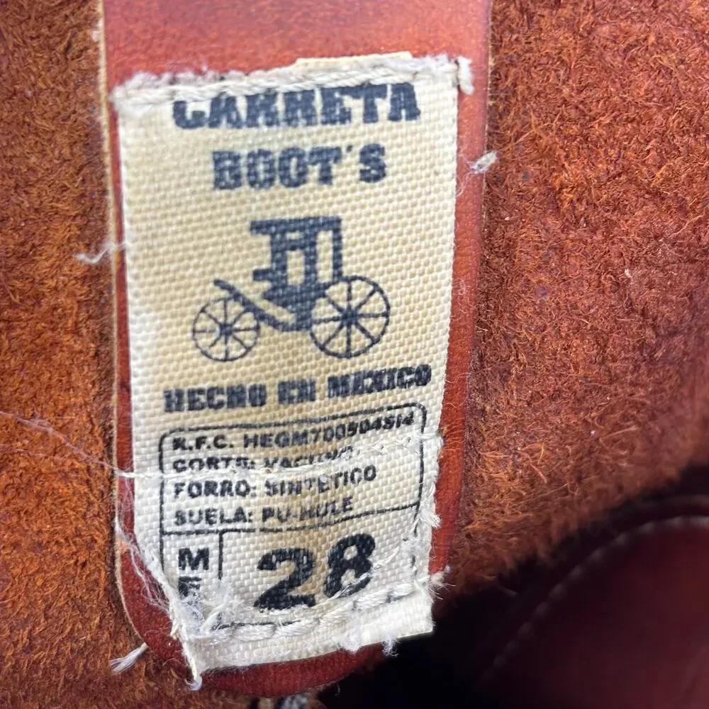 Caretta Leather Boots Brown Pull On Western Work Made in Mexico Mens Mex Size 28